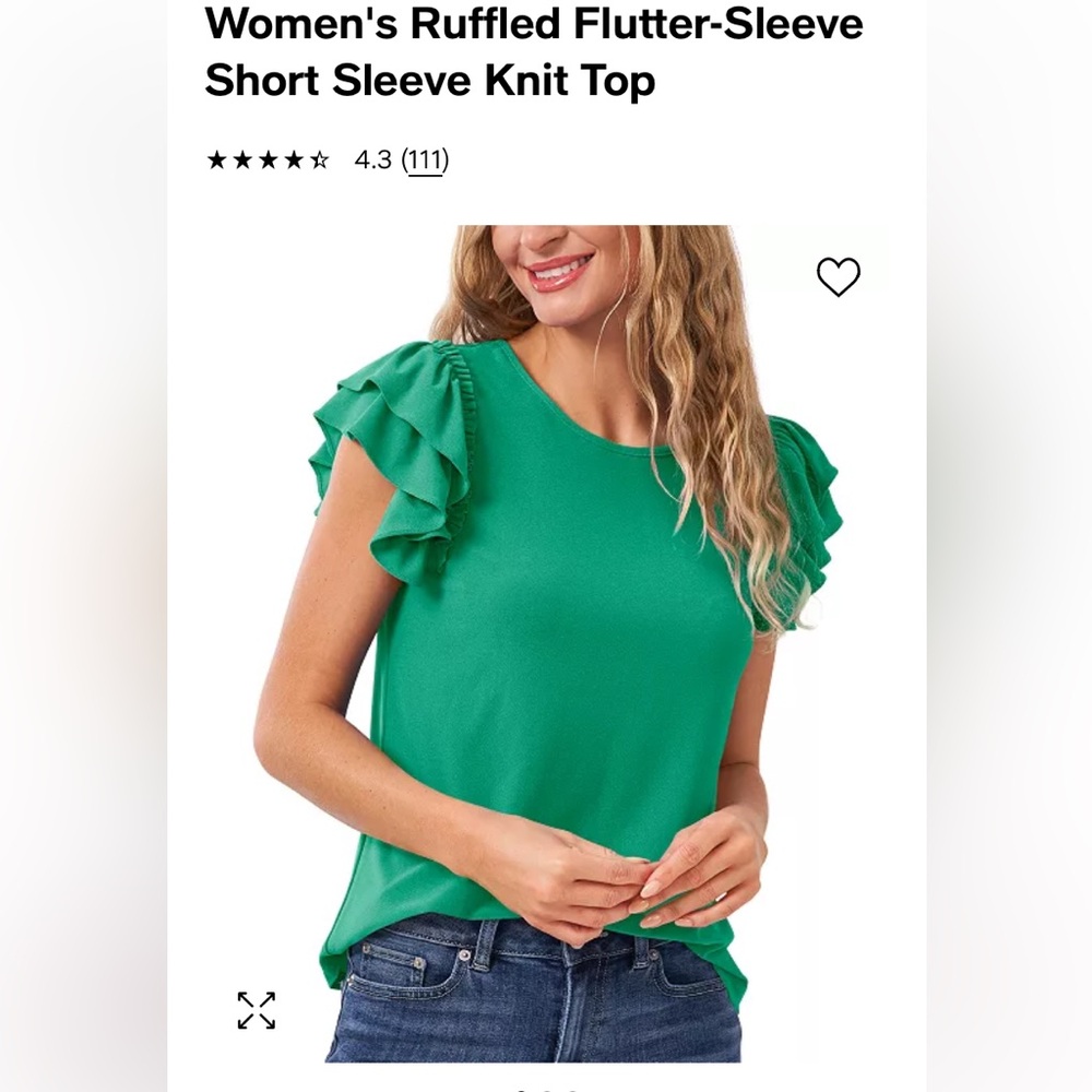 Cece XS green knit flutter sleeve top